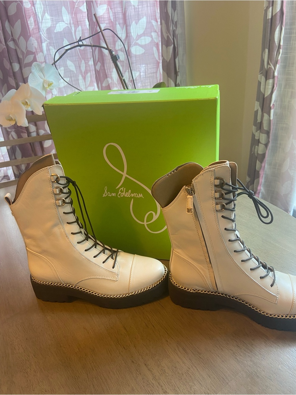 Sam Edelman White Lace-Up Platform Combat Boots